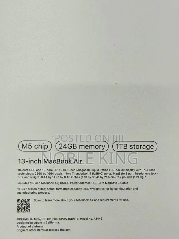 New Laptop Apple MacBook Air 2026 M5 24GB Apple M5 SSD 1T · Photo 1