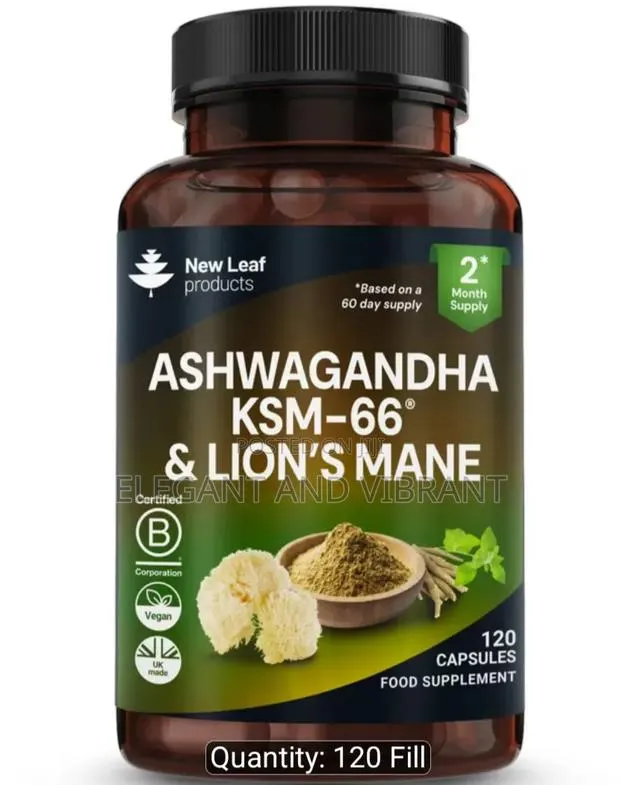 Ashwagandha KSM-66 and Lions Mane Capsules,120 High Strength Capsules · Photo 1