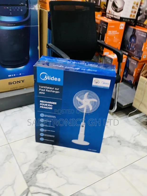 Try Secure New Midea 18-Inch Rechargeable Standing Fan · Photo 1