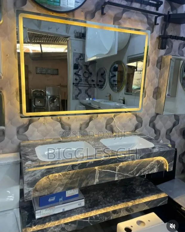 Stone/ Marble Cabinet Basin - Double Cabinet With Led Mirror · Photo 1
