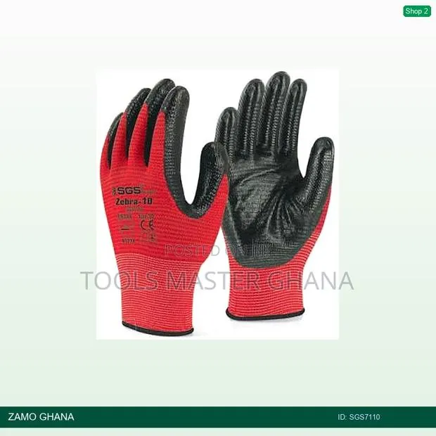 Gloves Nitrile Coated Polyester Knitted Zebra-10 Red - Sgs7110 · Photo 1