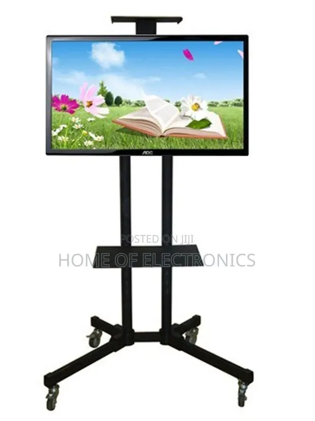 Solid Black Steel Mobile Trolley Tv Stand With Wheels(32-70 Inch) · Photo 1