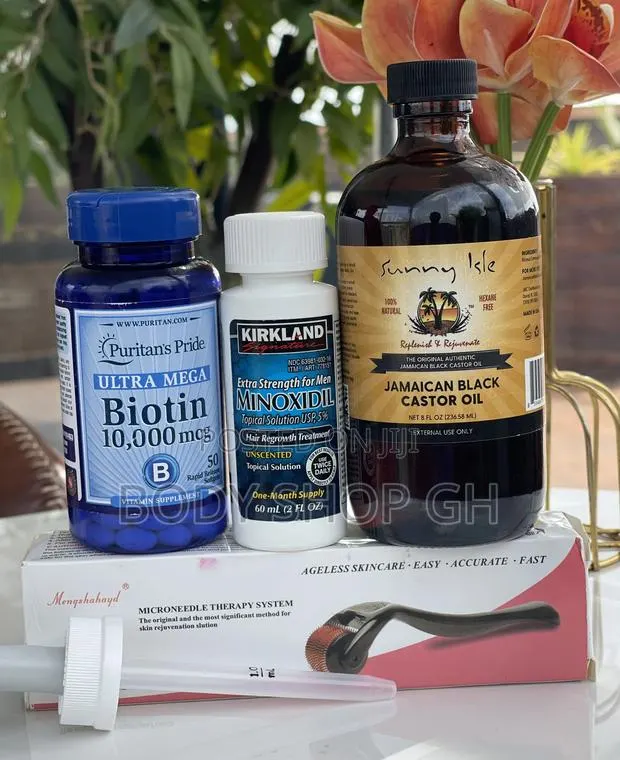 Beard Growth KIT - Kirkland + Roller + Biotin + Castor Oil · Photo 1