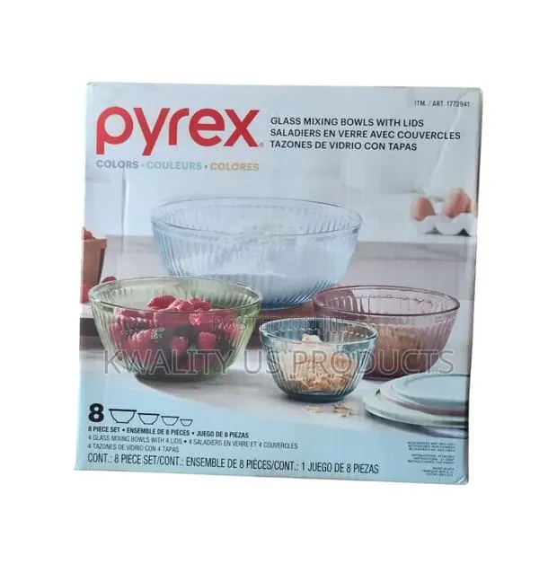 PYREX Colours Glass Mixing Bowls With Lid - 8 Set · Photo 1