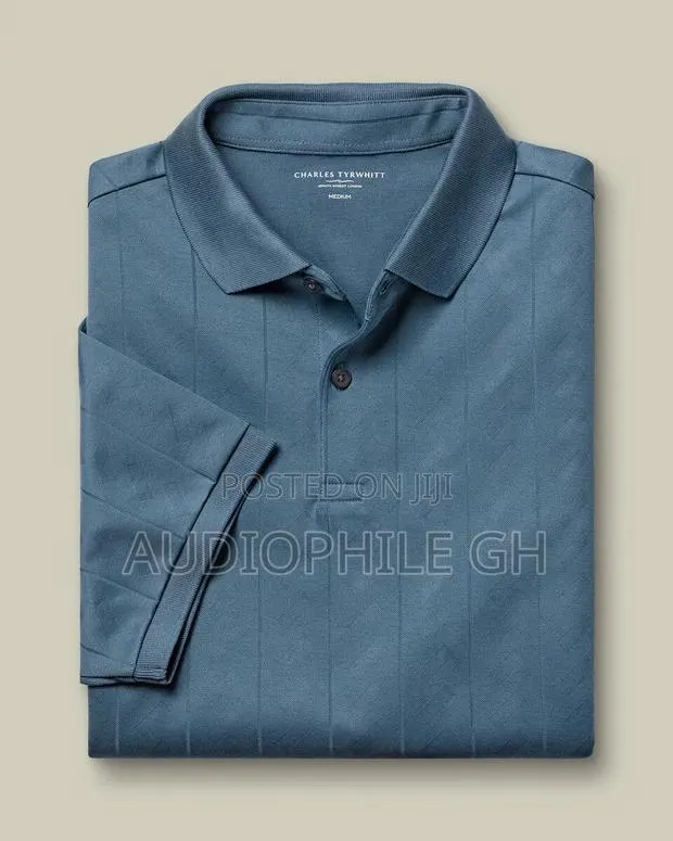Charles Tyrwhitt Short Sleeve Textured Jacquard Polo Shirt Airforce Bl · Photo 1