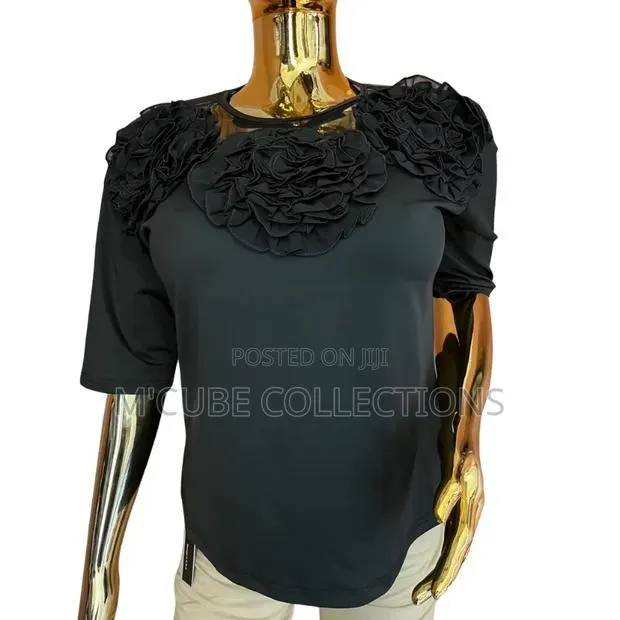 Women's Black Floral Appliqué Top – Bold Sophistication · Photo 1