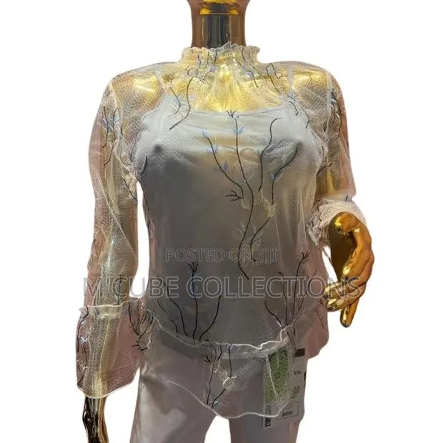 Sheer Embroidered Organza Blouse – White · Photo 1