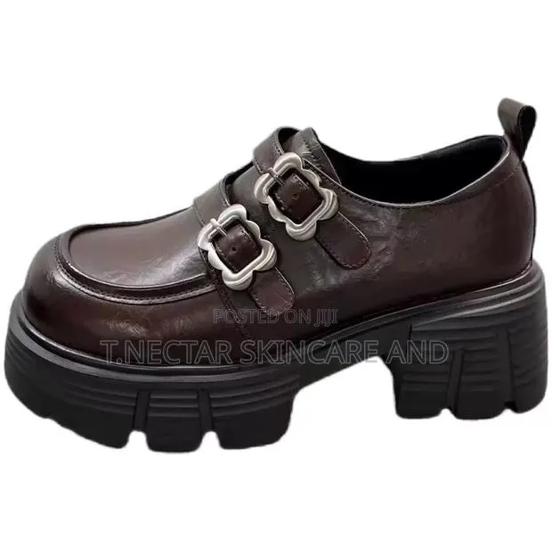Dark Brown Double-Buckle Platform Loafers · Photo 1