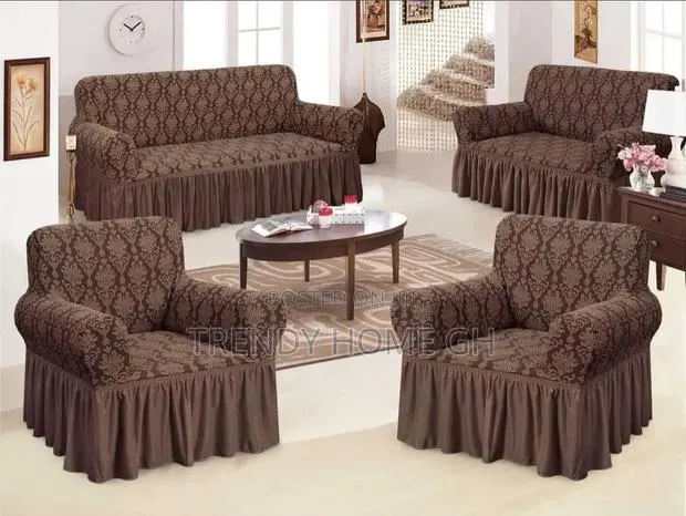 Turkish Stylish Stretchable Jacquard Sofa Covers Set Maroon 3,2,1,1 · Photo 1