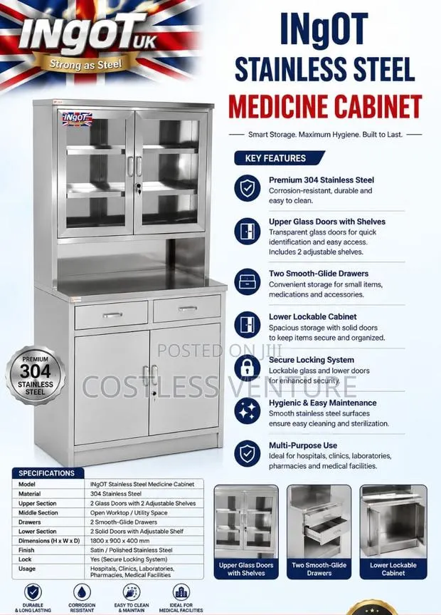 Ingot Stainless Steel Medicine Cabinet(WITH 2-Glass DOORS) · Photo 1