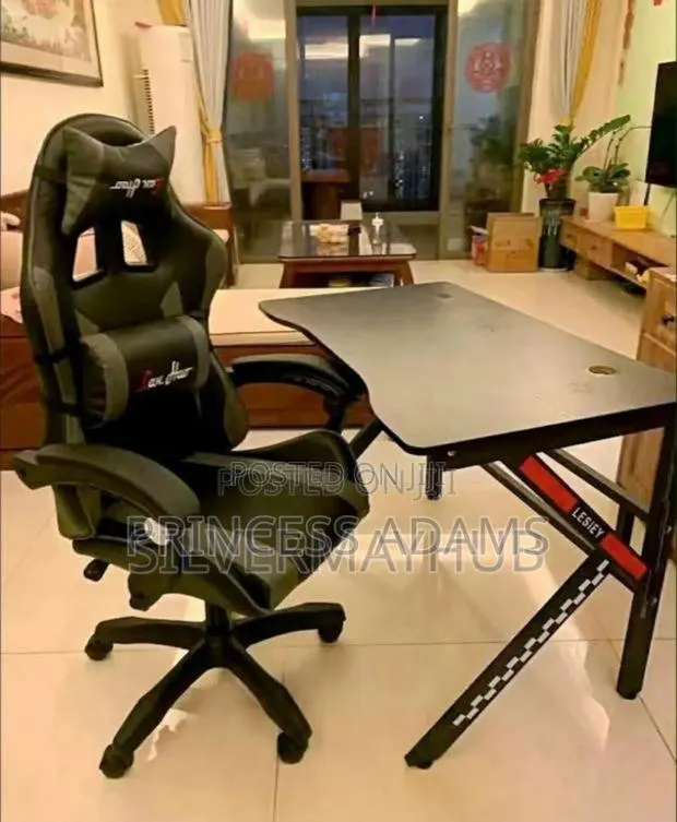 Lesiey Gaming/Computer Desk- Black With Red Racing Style Frame. · Photo 1