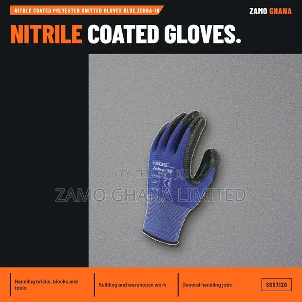 Nitrle Coated Polyester Knitted Gloves Blue Zebra-10 - SGS7120 · Photo 1