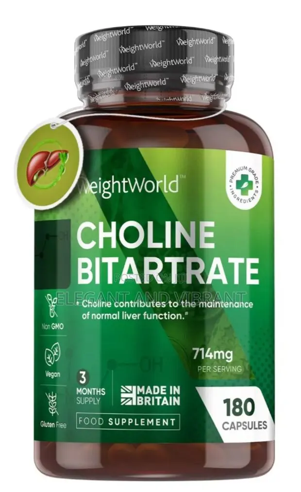 Choline Bitartrate 180 Caps 714mg High Strength Liver Supple · Photo 1