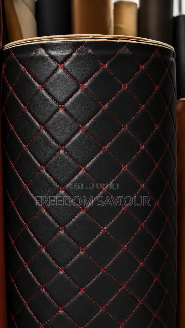 Premium Grey Diamond Quilted Upholstery Leather Fabric · Photo 1