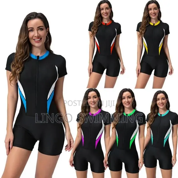 Women’S Short Sleeve One-Piece Swimwear – Sporty Zip Front · Photo 1