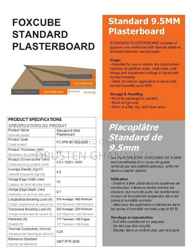 Plasterboard Standard 9.5x1200x2400mm · Photo 1