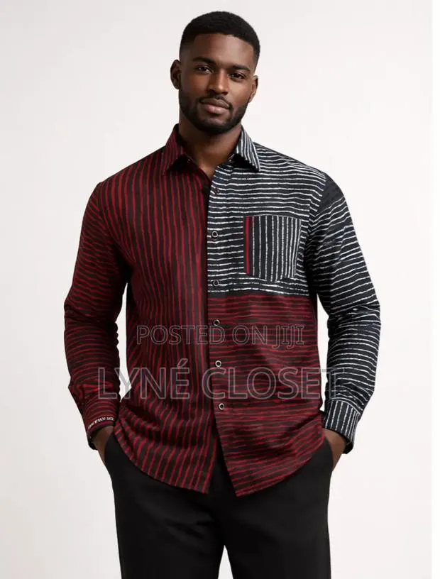 Men’S Long-Sleeve Shirt XXL– Red Wine, Black and White · Photo 1