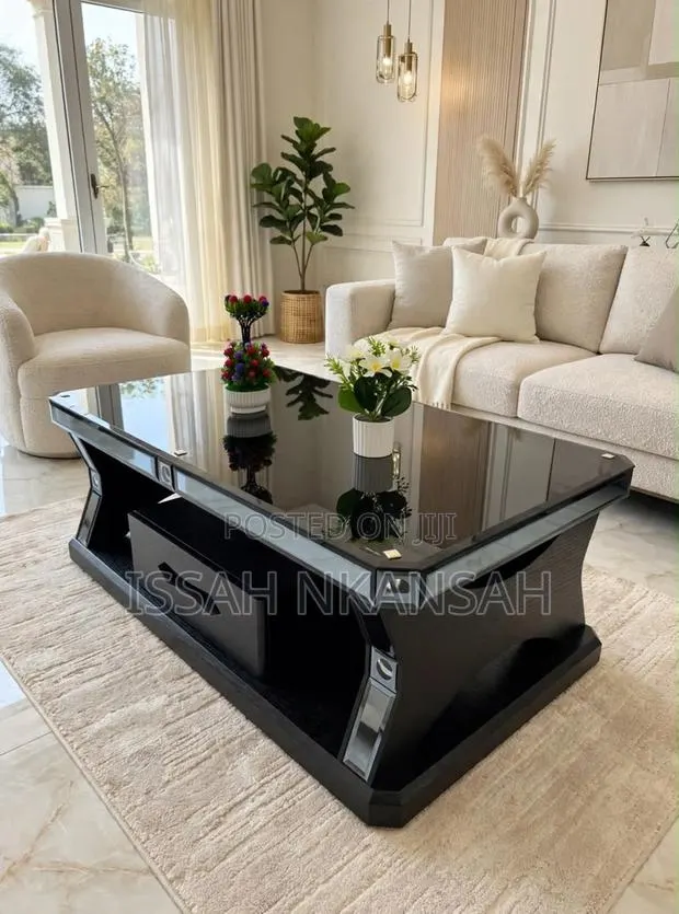 Black + Silver Chrome Coffee Table With Drawers · Photo 1