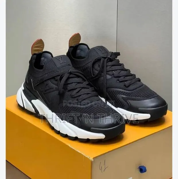 Black and White Louis Vuitton LV Tatic Knit Sneaker · Photo 1