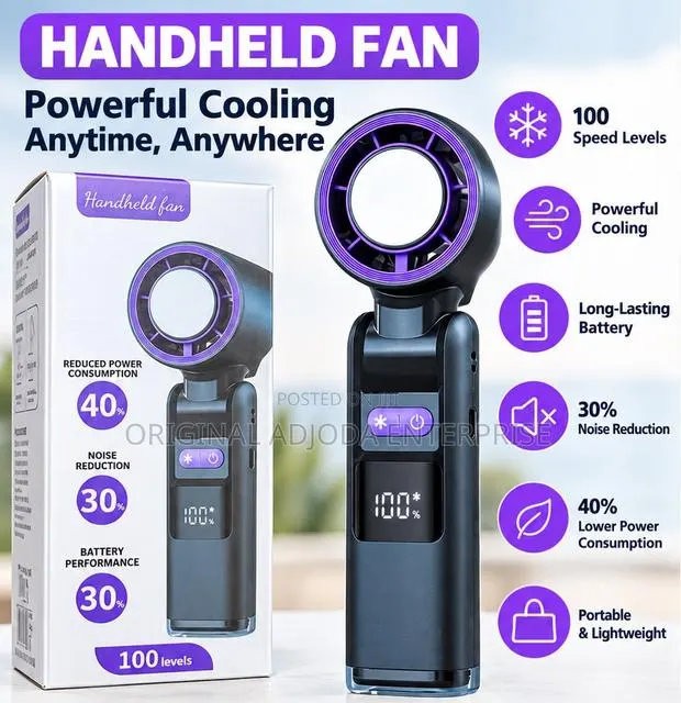 Original Rechargeable Handheld Fan – 100 Speed Levels, LED Display