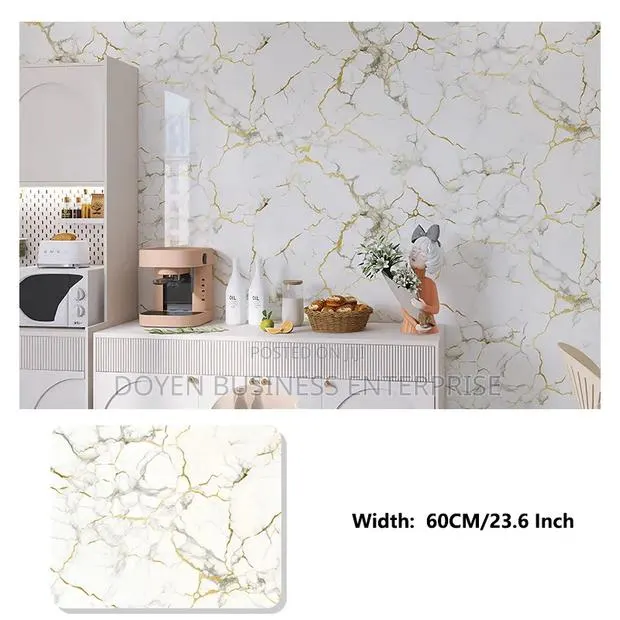 White With Yellow Colour Marble Design Sticker · Photo 1