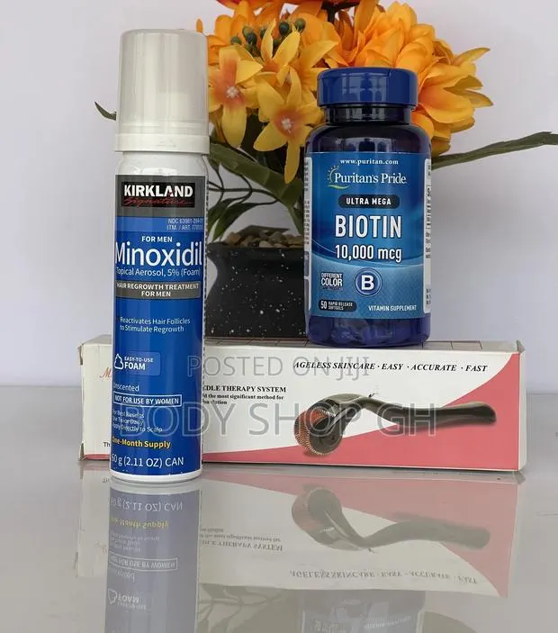 Beard and Hairline Regrowth Pack - Biotin + Kirkland +Roller · Photo 1