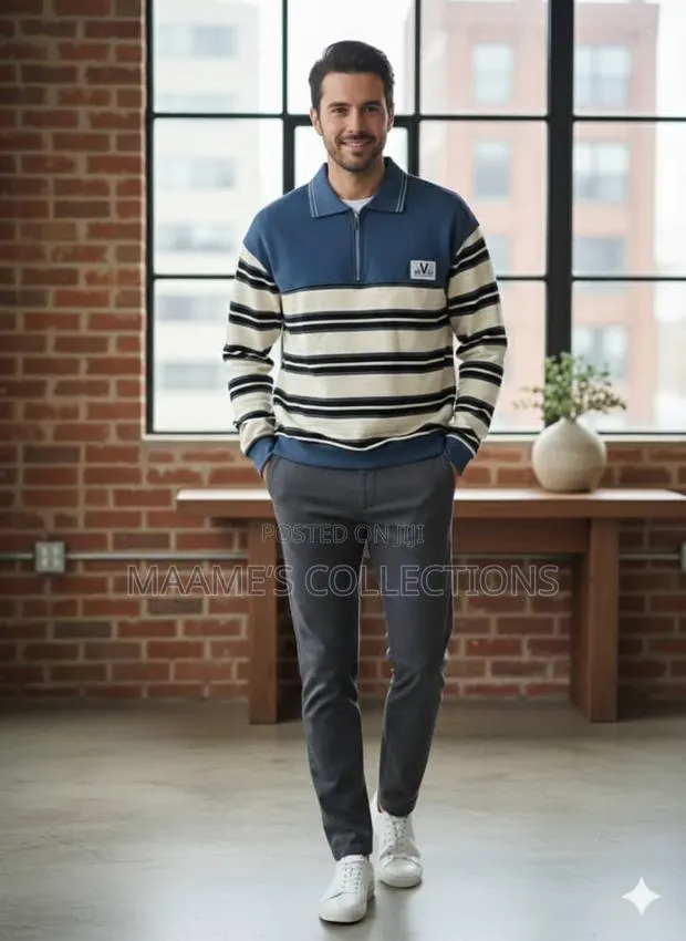 Men’s Premium Striped Quarter-Zip Sweatshirt · Photo 1