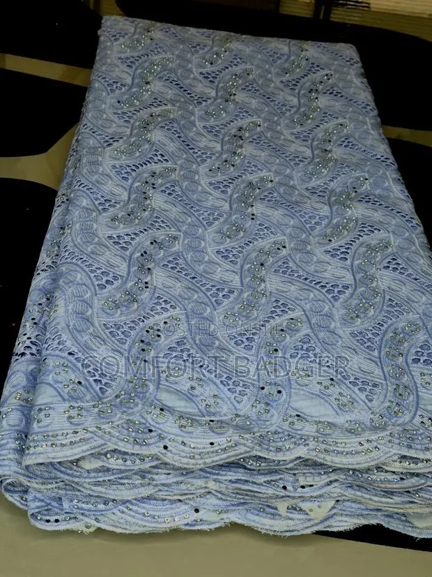 Exquisite Light Blue Swiss Voile Lace With Rhinestones · Photo 1