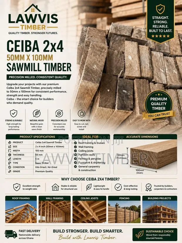 Ceiba 2×4 Sawmill Timber | 50 × 100 Mm | Precision Cut · Photo 1