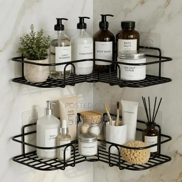 2PCS Corner Black Wall Mounted Corner Shelf for Kitchen Bathroom