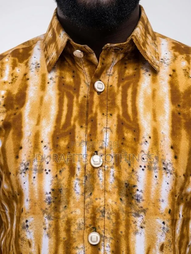 Men’s Ochre Tie-Dye African Print Short-Sleeve Shirt · Photo 1