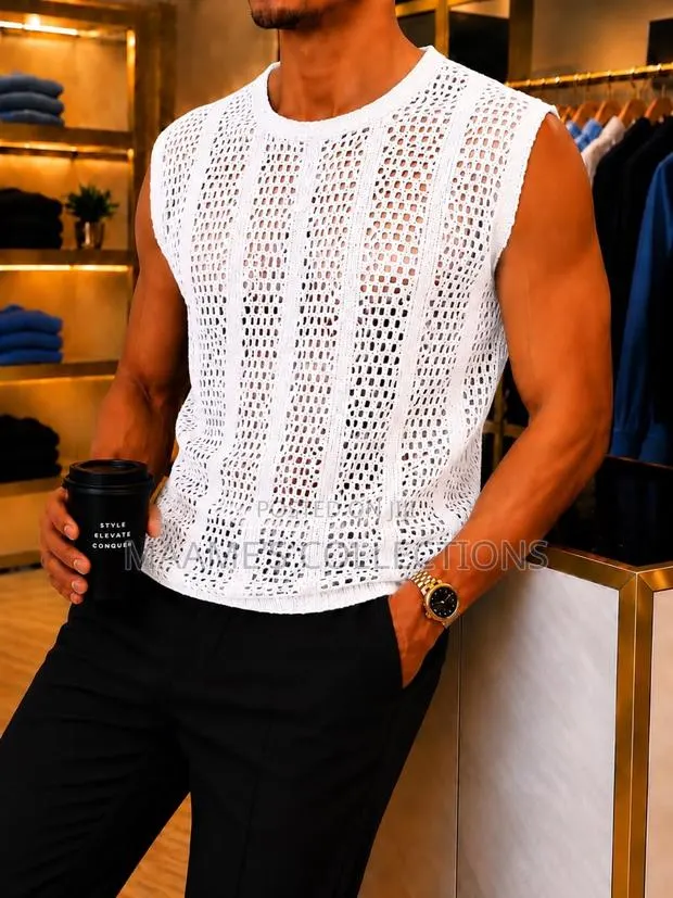 Men's Open-Stitch Hole-Knit Sweater Vest · Photo 1