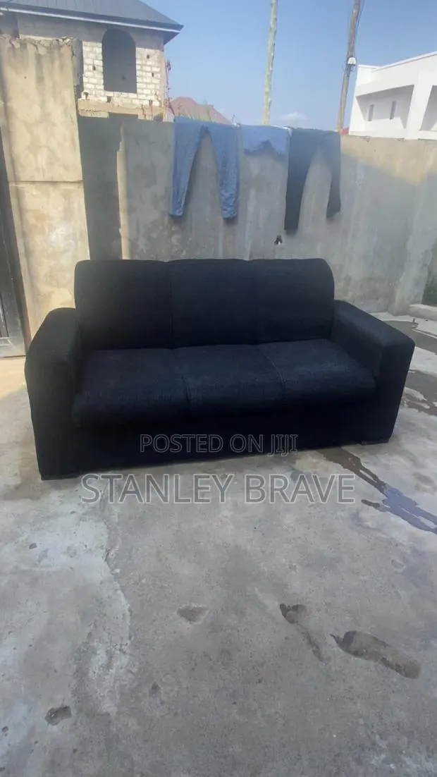 Neatly Used 3+2 Black Fabric Sofa Set · Photo 1