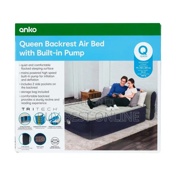 Queen Backrest Air Bed, With Built-in Pump · Photo 1