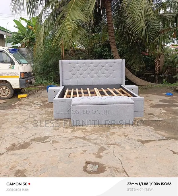 Bless Queen Size Bed Frame With Side Drawers and Ottoman · Photo 1