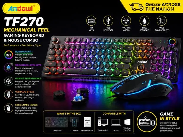 Mechanical Feel Gaming Keyboard & Mouse Combo – RGB – Black · Photo 1