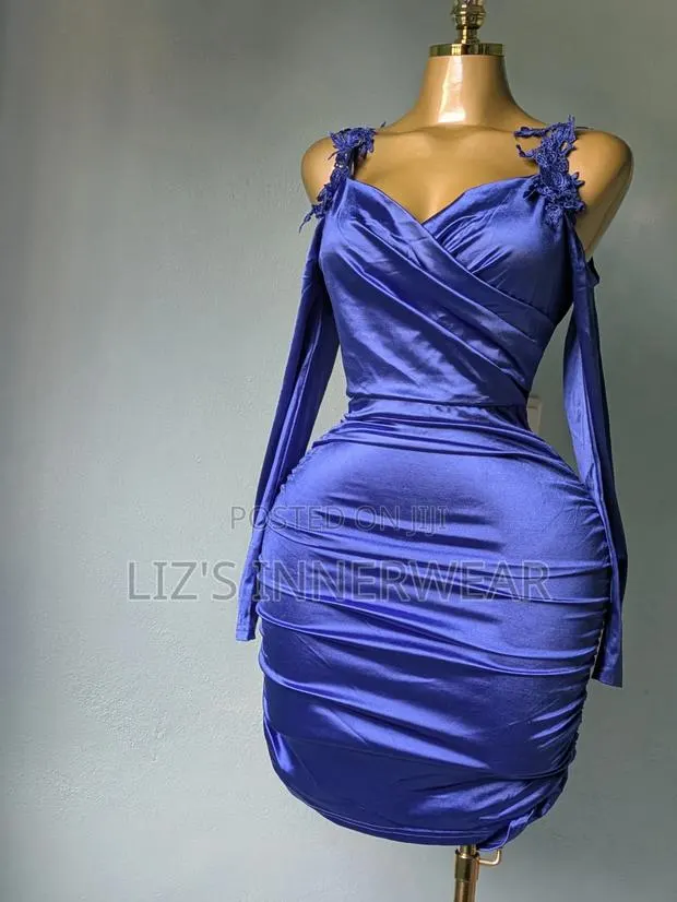 Royal Blue Satin Bodycon Mini Dress · Photo 1