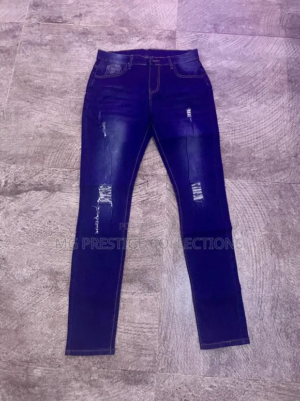 Women's Dark Blue Ripped Slim-Fit Jeans · Photo 1