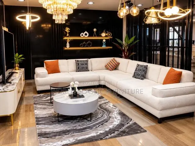 Luxury Cream L-Shaped Corner Sectional Sofa · Photo 1