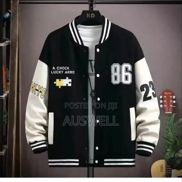 Men's Black White Varsity Bomber Jacket (86 Tokyo) · Photo 1