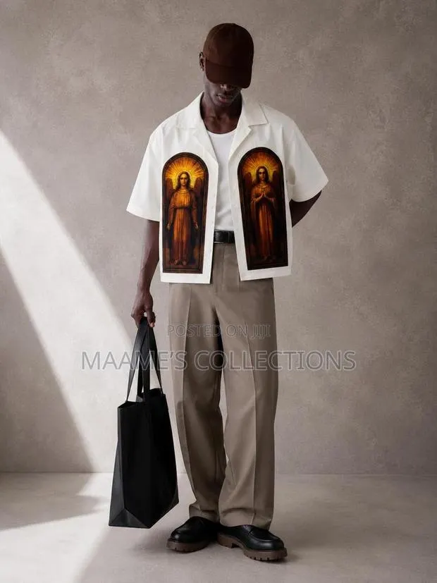 Men’s Oversized Graphic Print Cropped Shirt · Photo 1