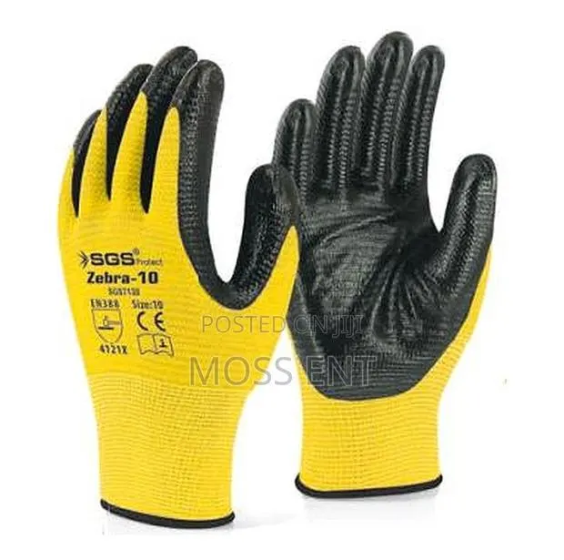 Gloves Nitrile Coated Polyester Knitted Zebra-10 Yellow - Sgs7130 · Photo 1