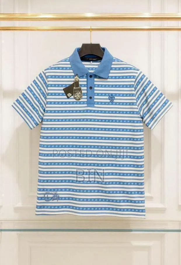 Chrome Heart Blue and White Striped Top for Unisex · Photo 1