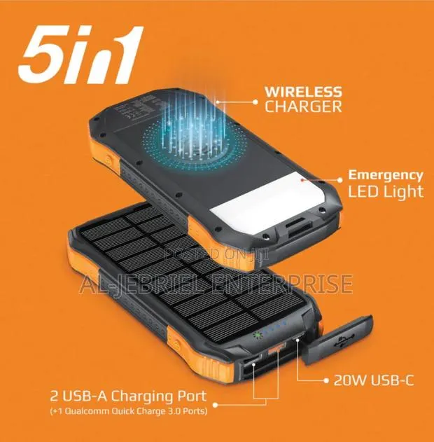 Promate 5 in 1 Wireless Solar Powerbank With LED Light · Photo 1