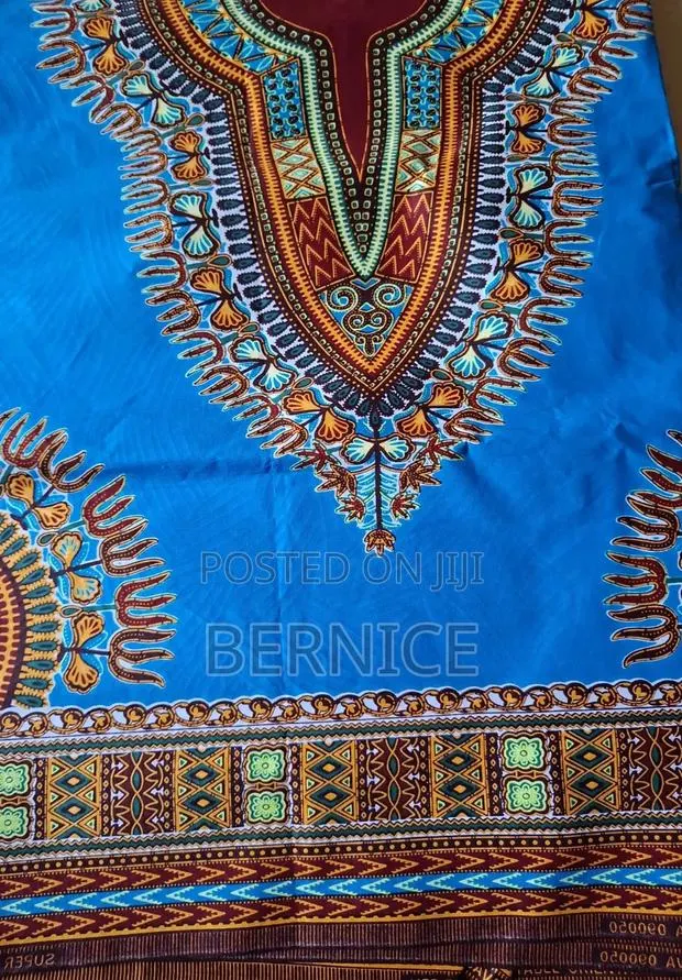 3 Yards Premium Sky Blue Dashiki Fabric / Angelina Print Material · Photo 1
