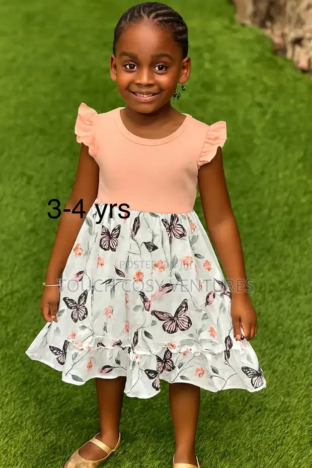 Peach Ruffle Top Butterfly Floral Skirt Dress (3–4 Yrs) · Photo 1