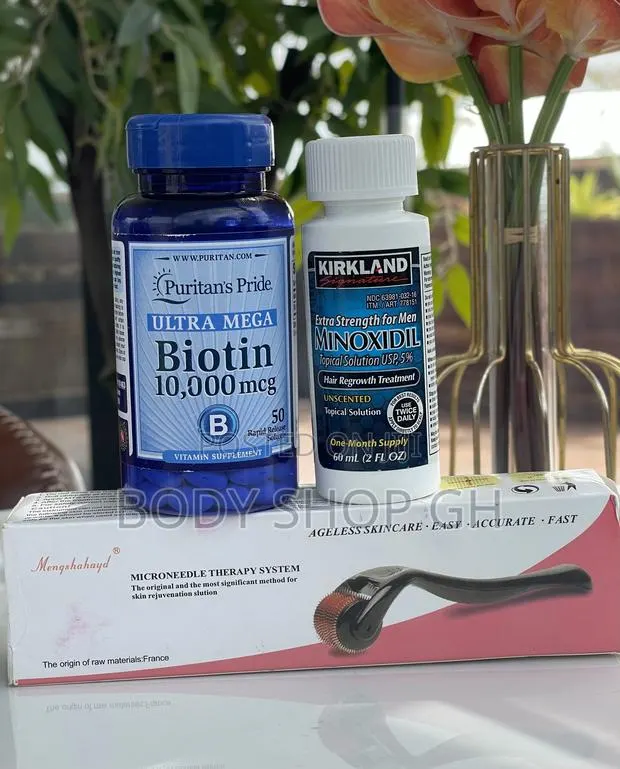Beard Growth Starter Pack - Biotin + Kirkland Minox + Roller · Photo 1
