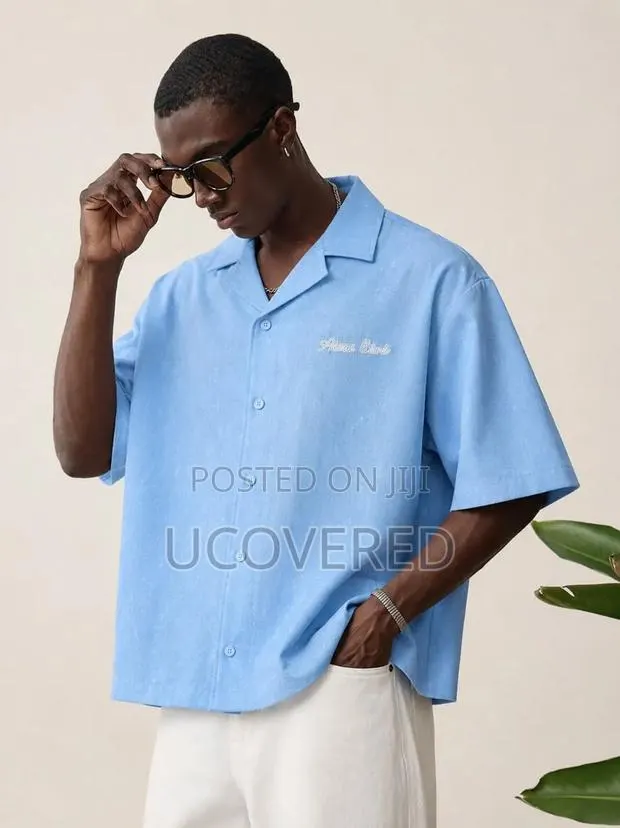 Blue Game Gyaru City Pop Unisex Button-Down Shirt · Photo 1