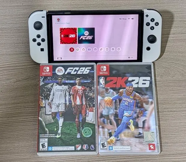 Nintendo Switch OLED With Protective Glass + FC 26 NBA 2K26 Catridge · Photo 1
