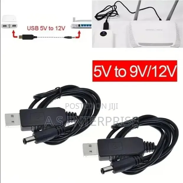 2-Piece USB 5v to 9v 12v Dc Step-Up Boost Adapter Cable Set · Photo 1